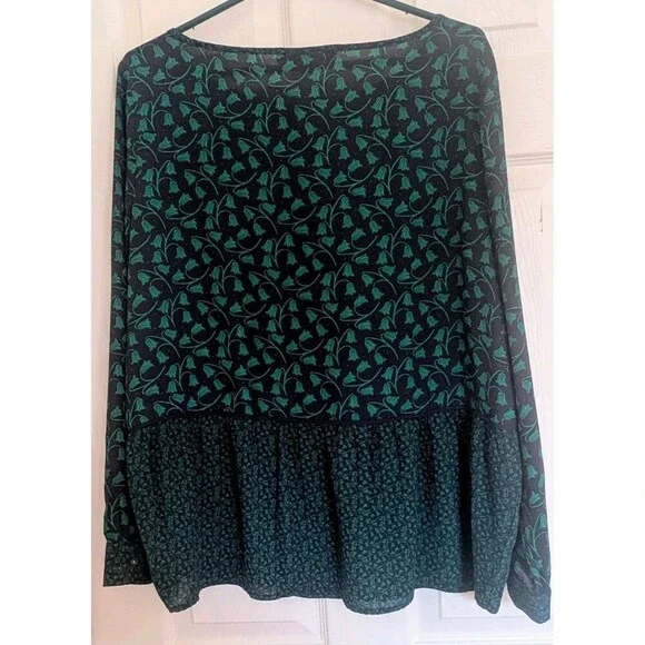 Loft Green and Navy Layered Look Long Sleeve Blouse Size Med - Picture 3 of 8